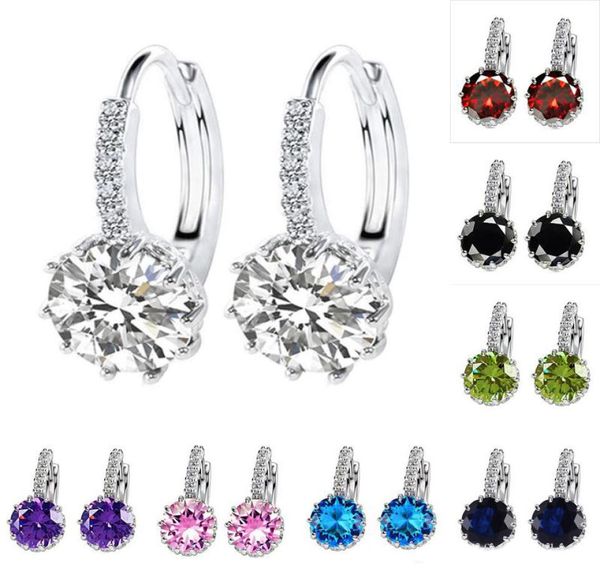 

luxury austrian crystal rhinestone dangle earrings 8color cubic zirconia cz drop hoop silver ear hook for women fashion jewelry gi9328898, Golden;silver