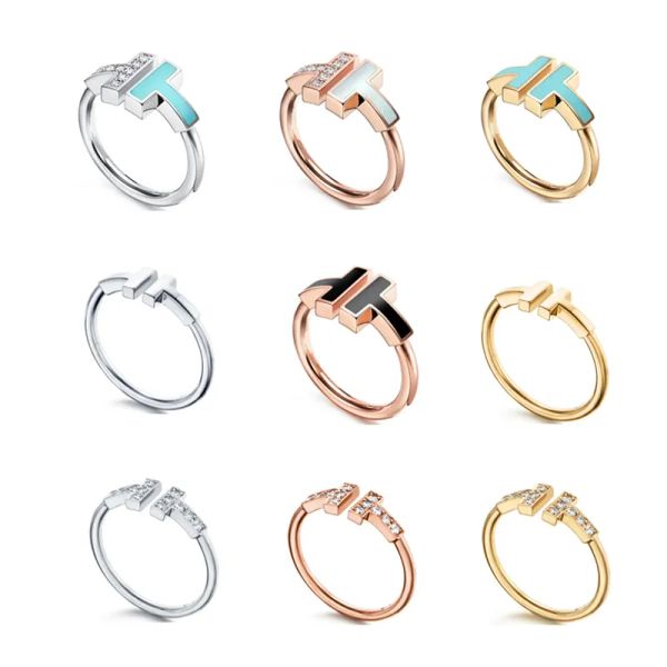 

fashion classic ring woman luxury jewelry double t-shape band rings opening 925 sterling silver diamond pearl oyster ringwith original bag f