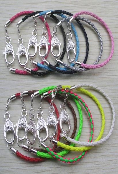 

12pcslot silver plated heart clasp 1620cm fashion pu leather jewelry chains european diy bracelet mix color8560066, Golden;silver