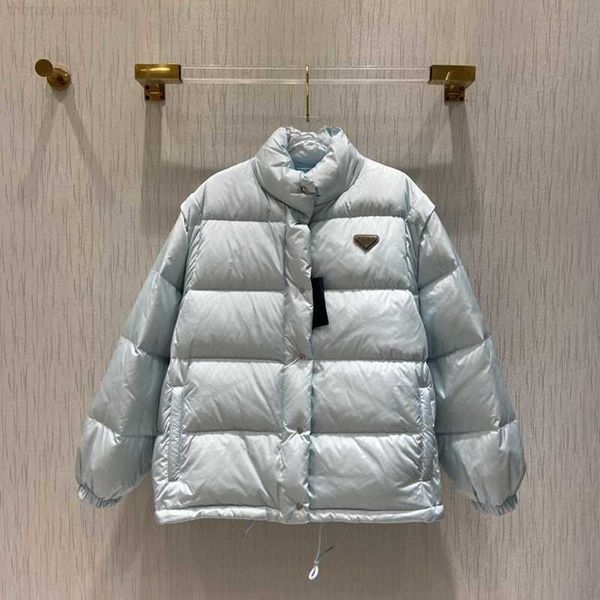 

designer down jacket fashion women's winter parka classic triangle trench jacket fashion women's sleeve detachable, Black