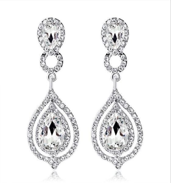 

2021 new shining fashion crystals bridal earrings rhinestones long drop earring for women bridal jewelry wedding gift for bridesma6595877, White