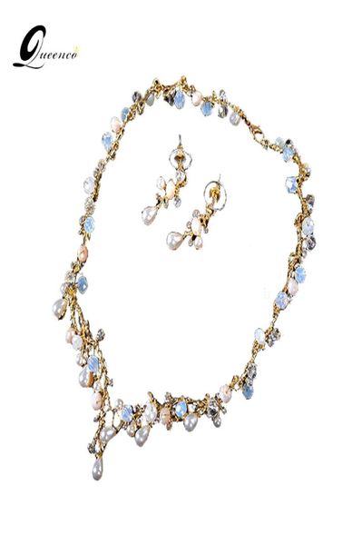 

queenco crystal teardrop wedding jewelry sets rhinetone choker necklace and earrings gold color bridal jewelry sets for women4152639, Silver