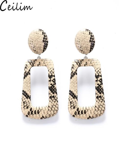 

2019 white snake print leather earrings for women bohemian print leopard drop dangle earring whole jewelry9992162, Golden