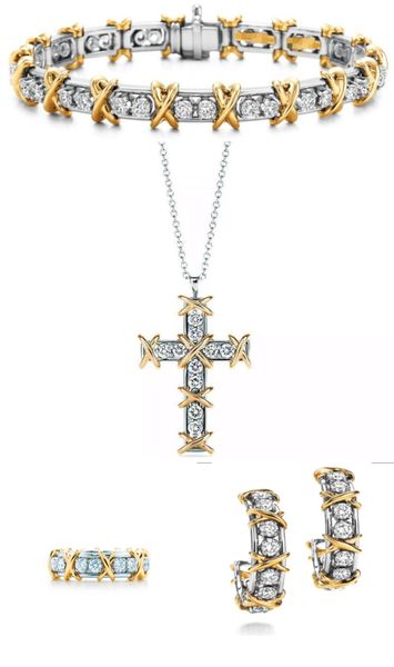 

18k gold necklace bracelets cross diamonds designer for women men set couple bracelet wedding party valentine silver gift engaged sets daily, Golden;silver