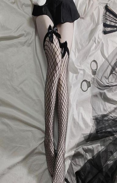 

cute fishnet stockings pure lovely bow over knee black white bowknot transparent suspender tube silk thigh high stocking2007075