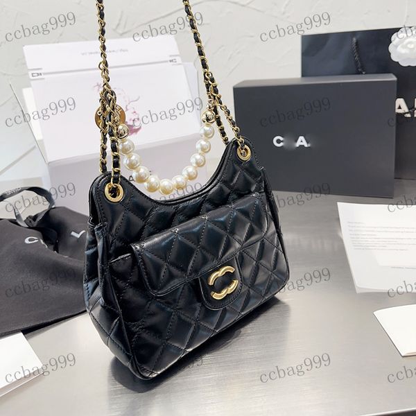 

designer womens shoulder bag exquisite pearl chain handbag underarm bag diamond hardware metal c buckle matelasse chain crossbody bags multi