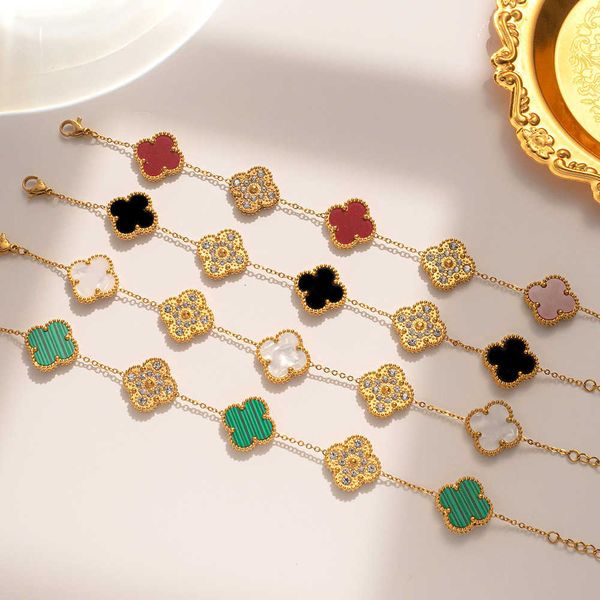 

chain four leaf clover bracelet gold bangle charm bracelet designer 18k gold plated stainless steel chians fashion chirstmas mother's d, Black