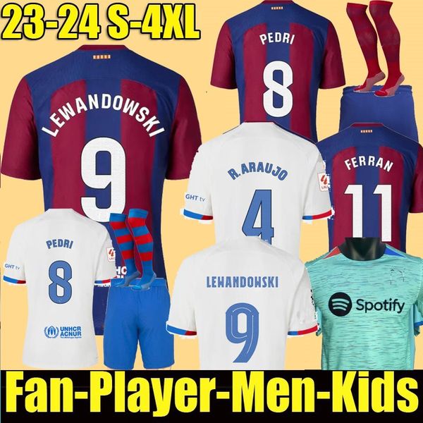 

3xl 4xl 23/24 lewandowski ansu fati soccer jerseys 2023 ferran adama pedri dest gavi barcelonas home away maillots football shirt men kids k, Black;yellow