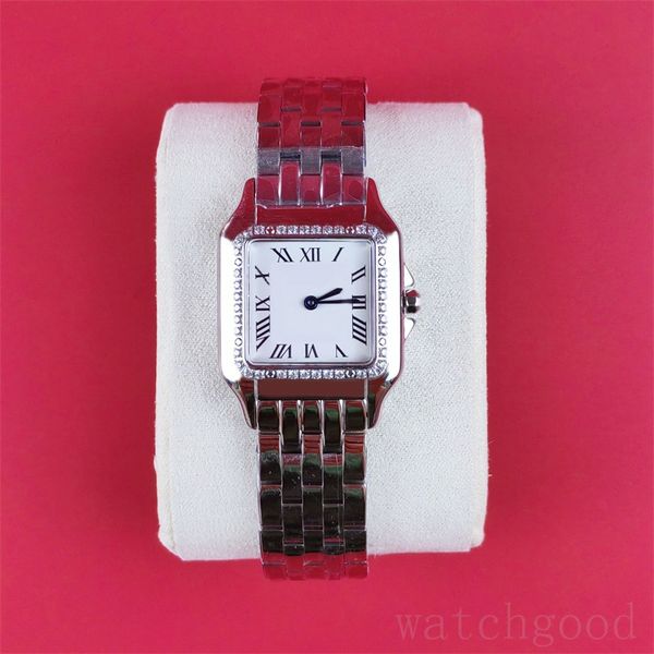 

luxury watch ice out bezel square watch fashion quartz movement orologi lusso waterproof panthere wristwatch stainless steel 22mm 27mm dh013, Slivery;brown