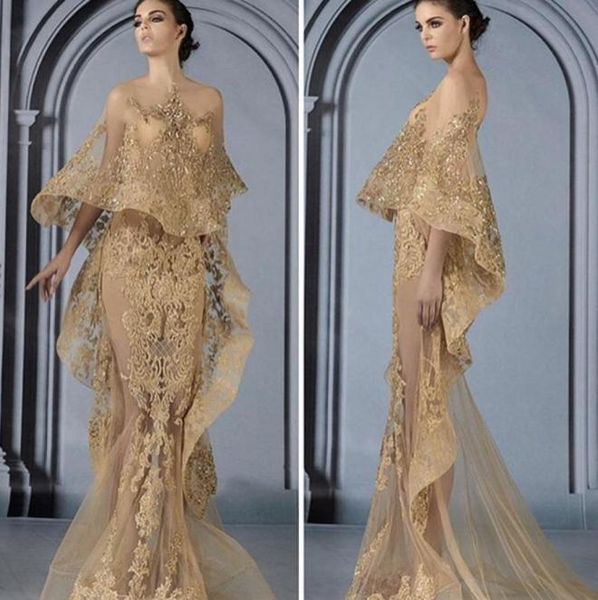 

mermaid champagne prom dresses lace appliques with jacket beading sequins illusion formal evening dresses arabic3019332, Black