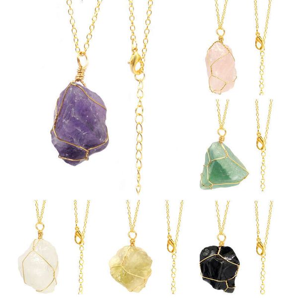 

designer's natural crystal necklace irregular crystal original stone pendant handmade silk wrapped stone necklace jewelry, Silver