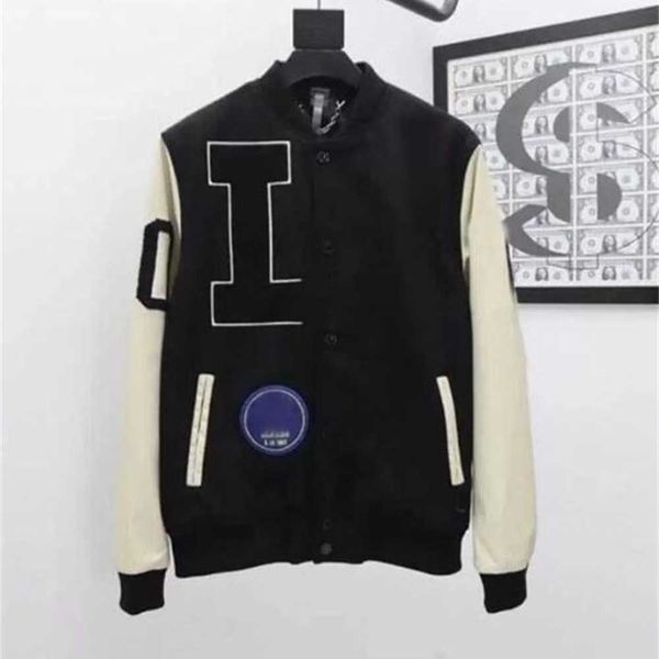 

flocking leather sleeves baseball coat uniform jacket single breasted warm jackets couples men varsity coats mens designer clothing oversize, Black;brown