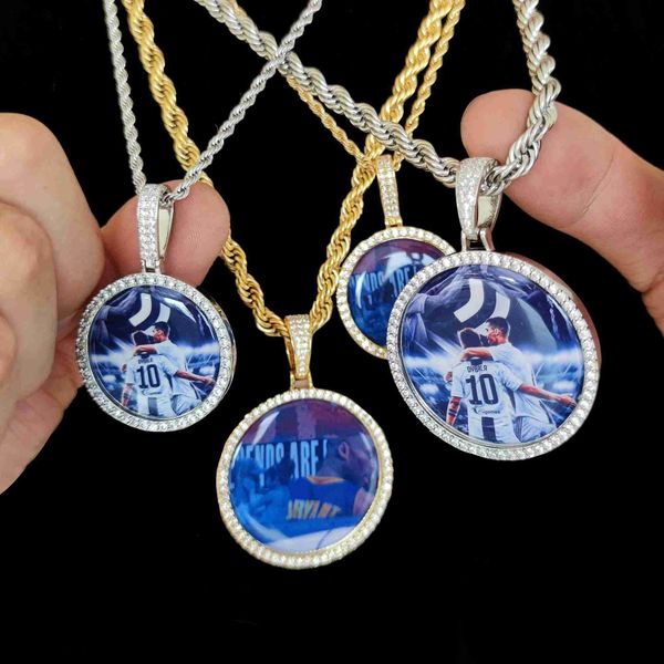 

custom hip hop memory medallion jewelry 18k gold iced out circle picture p pendant for men women, Silver