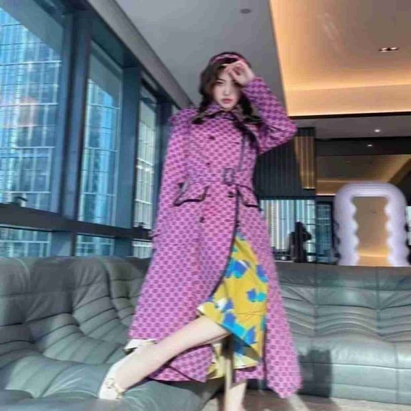 

autumn women's windbreaker designer luxury women's hood letter print jacket loose belt coat women's casual pants, Tan;black