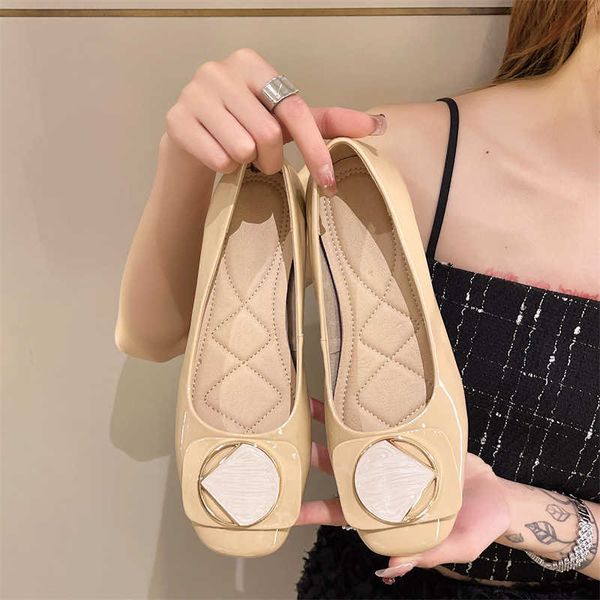 

cow patent leather small single shoes for women in the summer of 2023 new round head shallow mouth soft sole comfortable low heel goddess ca, Black