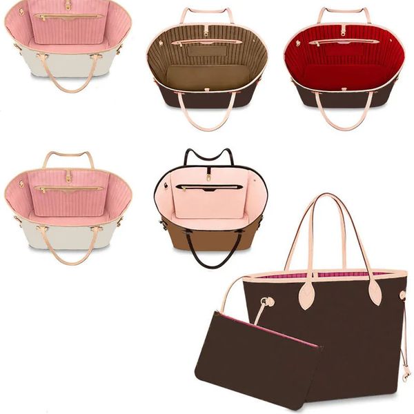 

designer bag tote bag neverfull luxurys shopping handbag mm gm pm women large leather tote with zipped pouch classic old flower checked shou