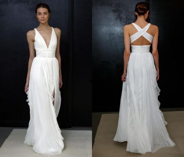 

2018 beach wedding dresses for greek goddess simple brides wear long pleated split full length skirt bohemian boho brid8819363, White