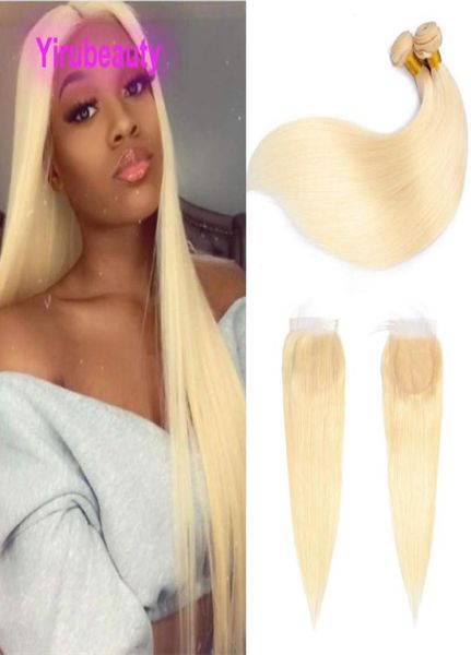 

brazilian human hair 613 color straight 3 bundles with 4x4 lace closure middle three part blonde 4pcs 1630inch4927072, Black;brown