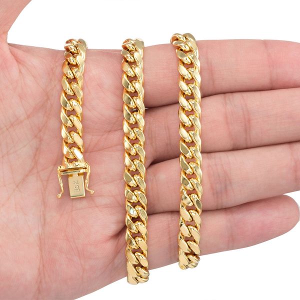 

real10k yellow gold plated real miami cuban link necklace chain 10mm box lock, Silver
