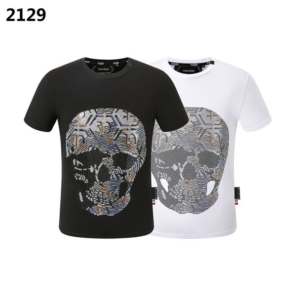

plein bear t shirt mens designer tshirts brand clothing rhinestone pp skulls men t-shirt round neck ss skull hip hop tshirt tees 16551, White;black