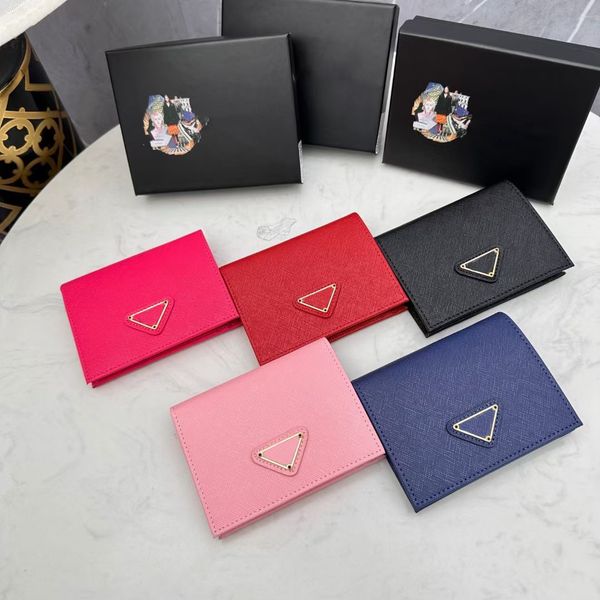 

saffiano leather wallet card holder purse luxury designer triangle fashion woman short wallet zipper pouch mini clutch bags mens credit card, Red;black
