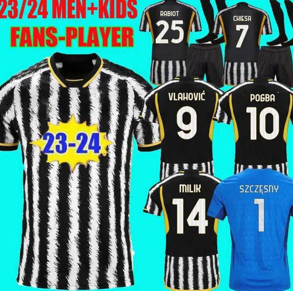 

di maria vlahovic soccer jerseys 22 23 24 home away milik kean pogba chiesa mckennie locatelli goalkeeper szczesny 2023 2024 kits men1, White;black