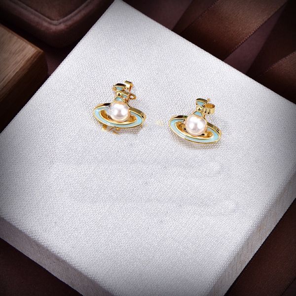 

woman stud designer earrings viviene crosses hoop earing gold vivian pearl orecchini luxury women saturn earings jewelry westwood 4332, Golden;silver