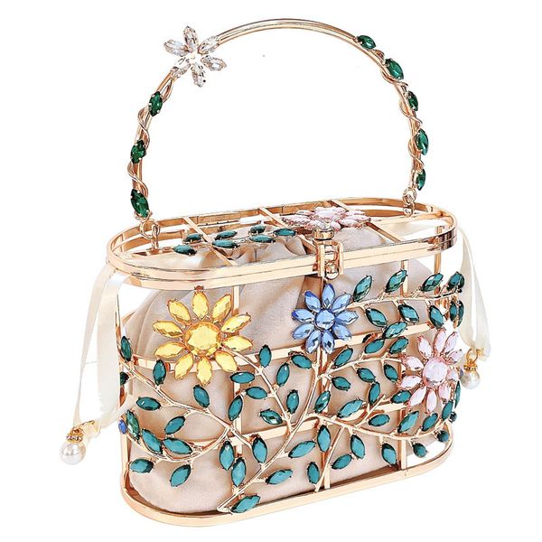 

evening bags luxury wedding clutch purse elegant flower diamond handbag for women bag metal hollow party bucket 230725