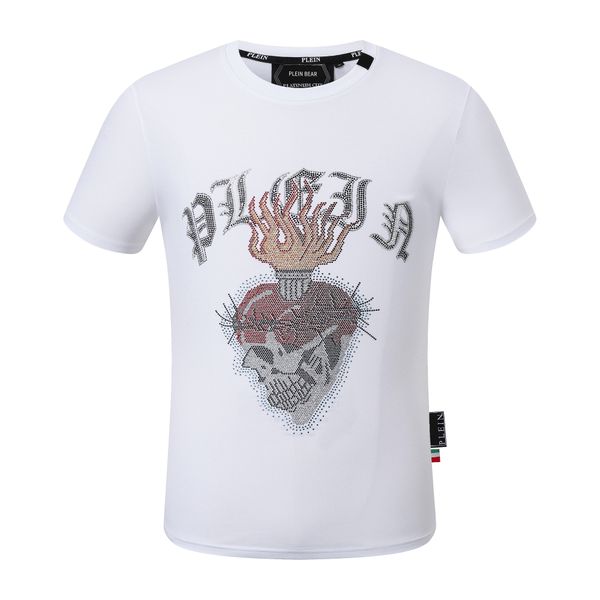

plein bear t shirt mens designer tshirts brand clothing rhinestone pp skulls men t-shirt round neck ss skull hip hop tshirt tees 16520, White;black