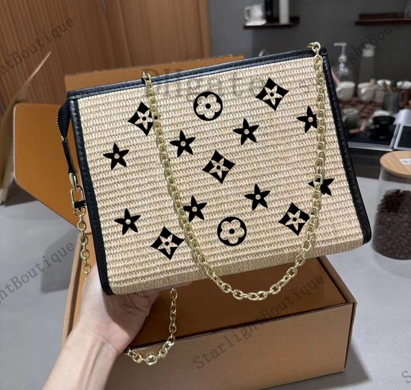 

grass woven shopping bag one shoulder beach bag for summer detachable strap fashion designer cosmetic ba women's new style