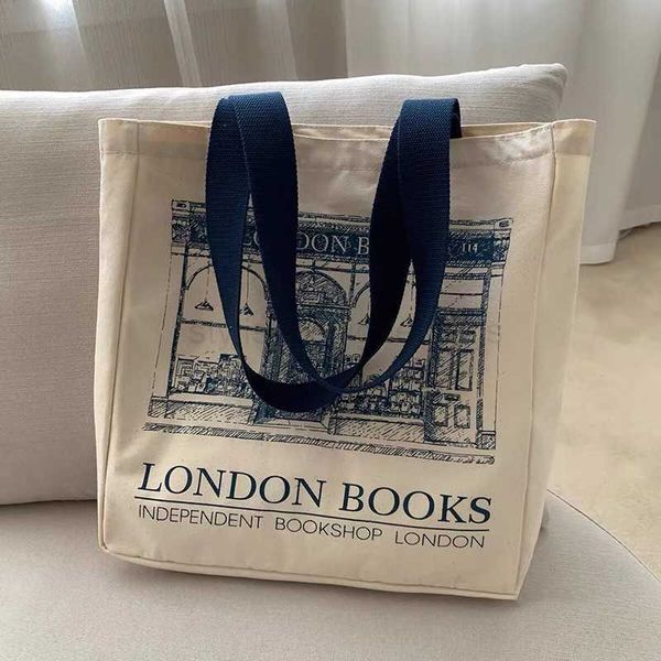 

totes women's canvas shoulder bag london book printing women's leisure handbag reusable high capacity cotton shopping beach bagsty