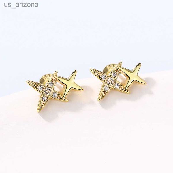 

huitan trendy double star stud earrings for women gold color simple stylish ear accessories wedding earrings jewelry drop ship l230620, Golden;silver