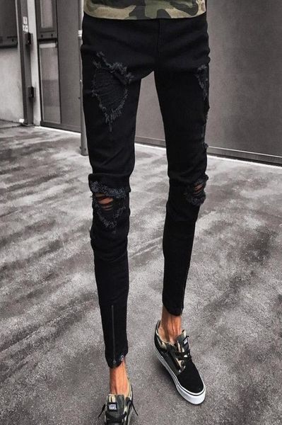 

black rock pants tight fitting zipper washed trousers jeans hip hop casual feet pants for men8507741, Blue