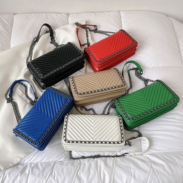 

Fashionable womens shoulder bags 6 colors classic V-shaped embroidery fashion chain bag flip-shaped leather handbag popular solid color striped handbags, Khaki