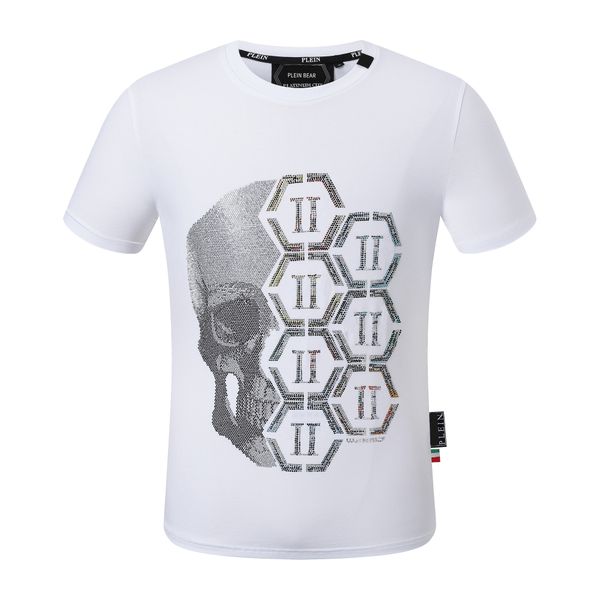 

plein bear t shirt mens designer tshirts brand clothing rhinestone pp skulls men t-shirt round neck ss skull hip hop tshirt tees 16526, White;black