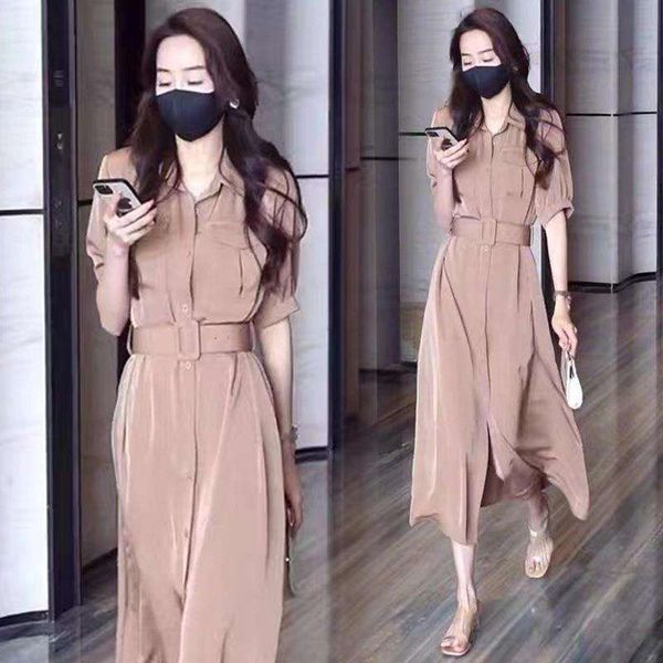 

shirt dress summer style casual skinny polo long elegant french, Black;gray