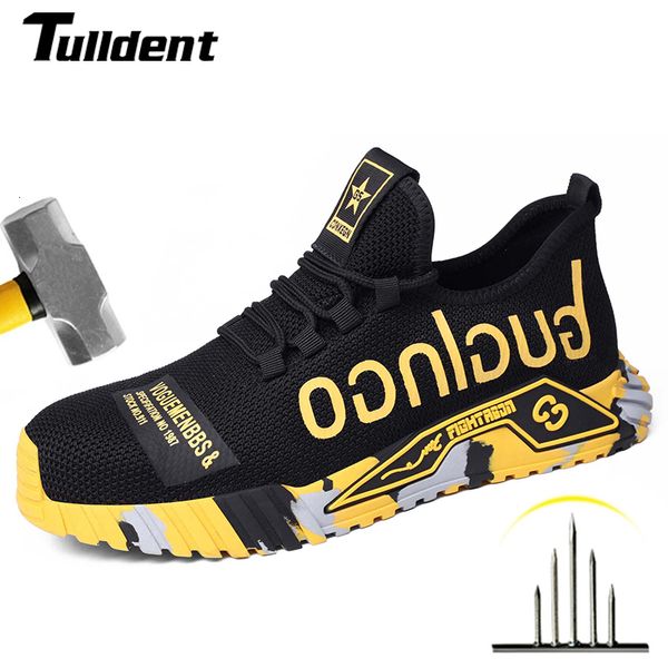 

dress shoes breathable men work safety antismashing steel toe cap working construction indestructible sneakers 230726, Black