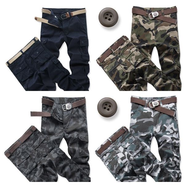 

10 colors men's camouflage cargo pants casual cotton multi pockets military tactical streetwear overalls work combat long trousers #05, Blue