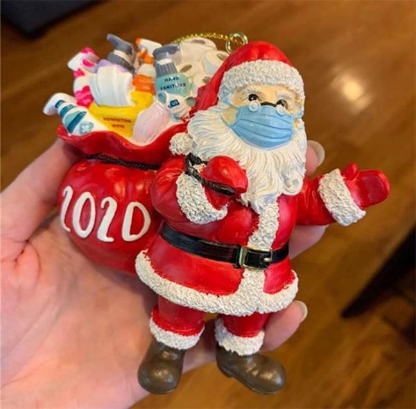 

christmas quarantine ornaments diy survivor family red santa claus with face masks christmas tree hanging pendant 2020 xmas decora4613942, Blue