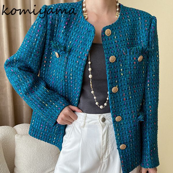 

womens jackets komiyama fall tassel tweed woman exquisite single breasted jaquetas long sleeve chaqueta mujer small fragrance coats 230726, Black;brown