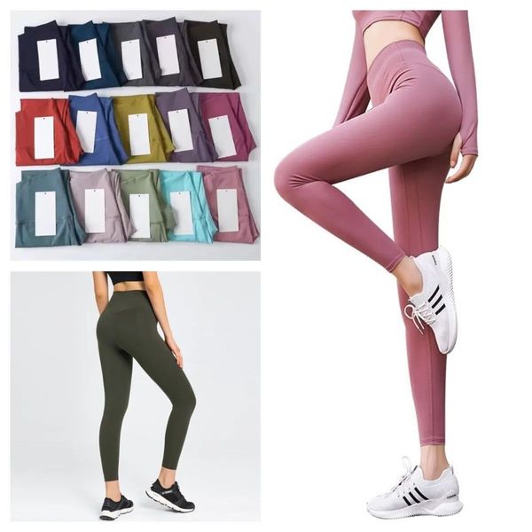 

women yoga tight lulu leggings designer naked feeling high waist sports pants womens breathable workout seamless scrunch gym375, Black