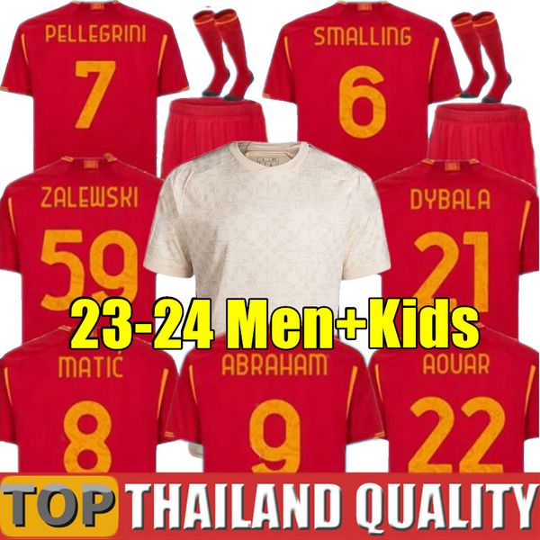 

23 24 maglie dybala aouar as romas soccer jerseys totti kids kit 2023 2024 pellegrini belotti abraham home football shirts calcio maglietta, Black;yellow