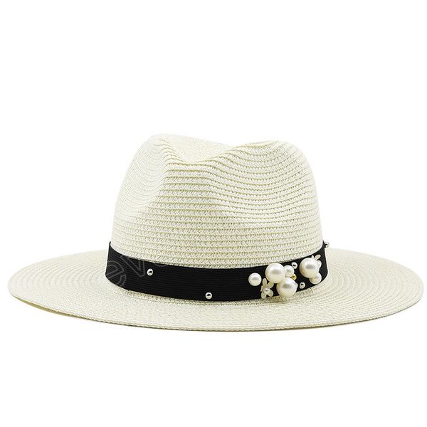 

summer paper straw jazz hat women wide brim sun protection beach cap wedding fedora hat vintage pearl female, Blue;gray