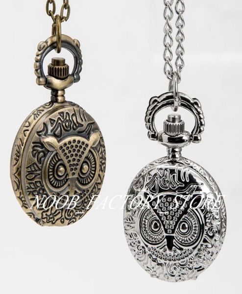 

new quartz vintage small owl retro flip pocket watches female necklace sweater chain fashion student watch gift watch5735387, Slivery;golden