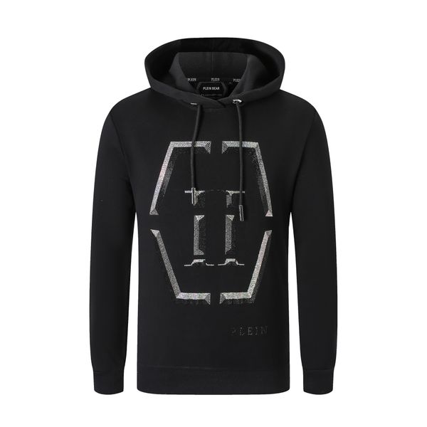 

plein bear brand men's hoodies & sweatshirts warm thick sweatshirt hip-hop loose characteristic personality pp skull pullover rhineston, Black