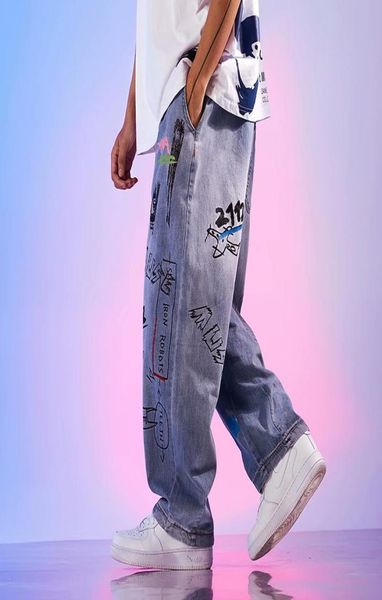 

ebaihui 2021 european and american street jean hiphop pants men039s wideleg jeans straight loose korean embroidered trousers 3417051, Blue