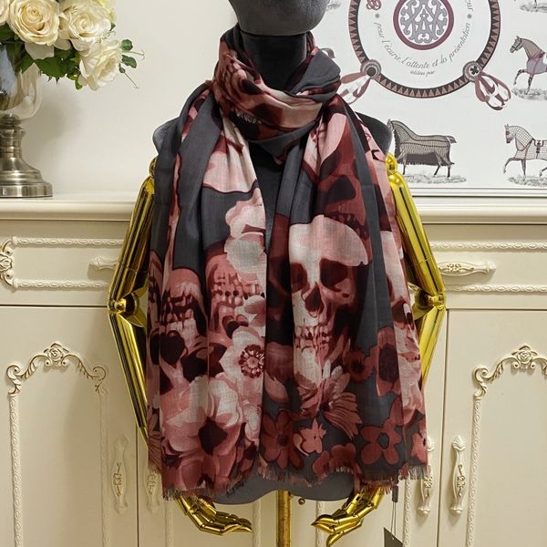 

women's long scarf scarves shawl 100% cashmere material dark grey print letter flowers big size 200cm - 130cm, Blue;gray