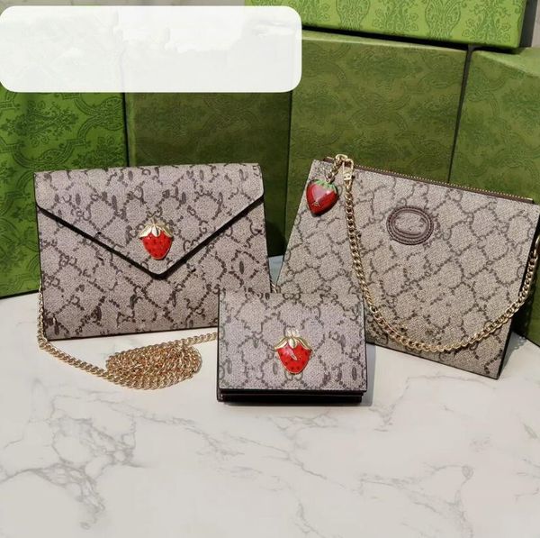 

designer bags strawberry women short wallet luxury brand letter printing buckle flap clutch bags zipper pocket multi card zero wallet coin p, Red;black