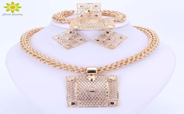 

fashion jewelry sets big square pendant necklace earrings bracelet ring dubai gold plated african costume jewelry sets for women5199805, Slivery;golden