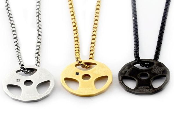 

stainless steel fitness necklace cool weight plate pendant barbell dumbbell weightlifting bodybuilding sports jewelry2849312, Silver